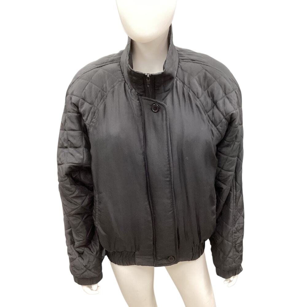 Vintage Niveau Classix Women’s Silk Bomber SZ L/XL Zipper Buttons Pockets Black